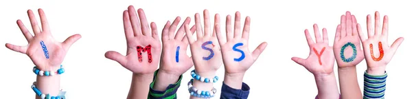 Children Hands Building Word I Miss You, Isolated Background — Stock Photo, Image