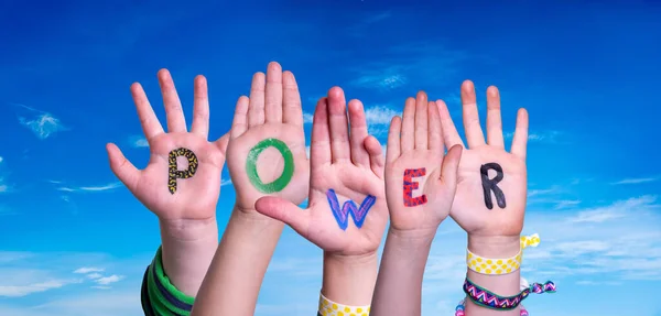 Children Hands Building Word Power, Blue Sky — Stock Photo, Image