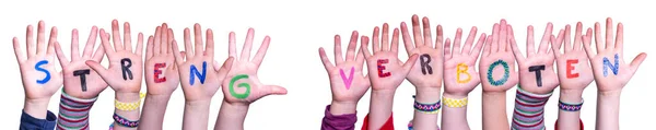 Hands Building Streng Verboten Means Strictly Forbidden, Isolated Background — Stock Photo, Image