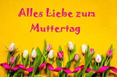 Tulip, Liebe Zum Muttertag Mutlu Anneler Günü, Kurdele, Sarı Arkaplan