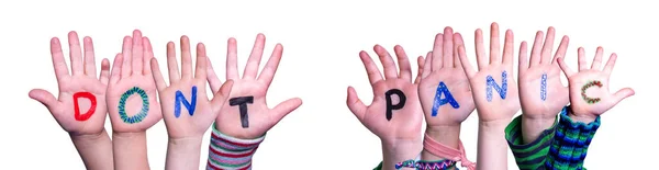 Kinderhände, die Wort halten, geraten nicht in Panik, isolierter Hintergrund — Stockfoto