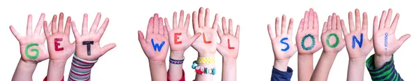 Children Hands Building Word Get Well Soon, Isolated Background — Stock Photo, Image