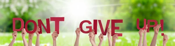 People Hands holding Word Don 't give up, Grass Meadow — Stock fotografie