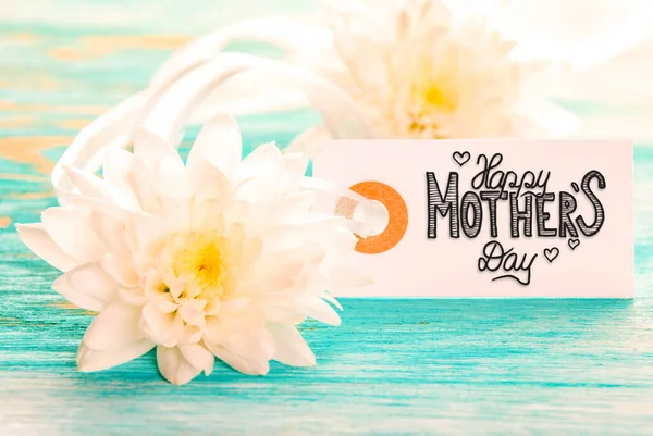 Etikett med kalligrafi Happy Mothers Day. Vita blommor — Stockfoto