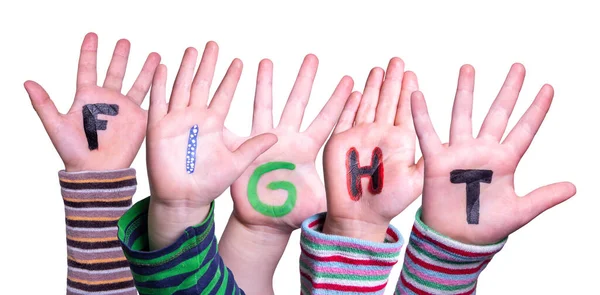 Kinderen handen bouwen woord gevecht, geïsoleerde achtergrond — Stockfoto