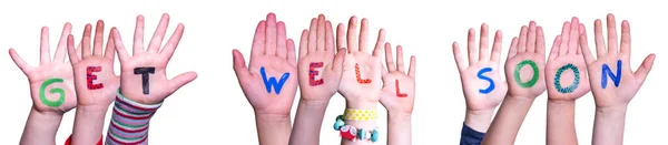 Children Hands Building Word Get Well Soon, Isolated Background — Stock Photo, Image
