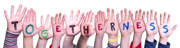 Dětské ruce Stavební slovo Togetherness, Izolované pozadí — Stock fotografie