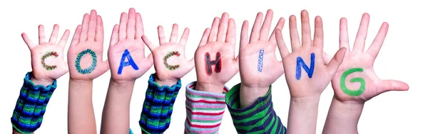 Kinderen Handen bouwen Word Coaching, Geïsoleerde Achtergrond — Stockfoto