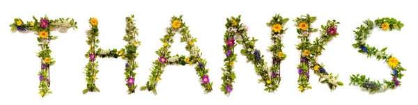 Λουλούδι και λουλούδι γράμμα κτίριο Word Ευχαριστώ — Φωτογραφία Αρχείου