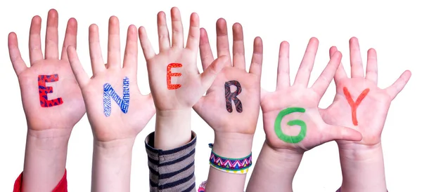 Children Hands Building Word Energy, Isolated Background — Stock Photo, Image
