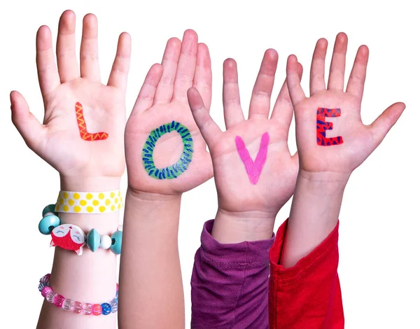 Niños Manos Construyendo Amor de Palabra, Fondo Aislado —  Fotos de Stock