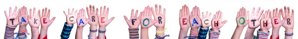 Children Hands Building Word Take Care For Each Other, Isolated Background — Stock Photo, Image