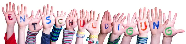 Kinderen Handen bouwen Woord Entschuldigung betekent verontschuldiging, geïsoleerde achtergrond — Stockfoto