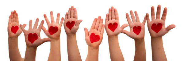 Mains d'enfants avec symbole de coeur, fond isolé — Photo