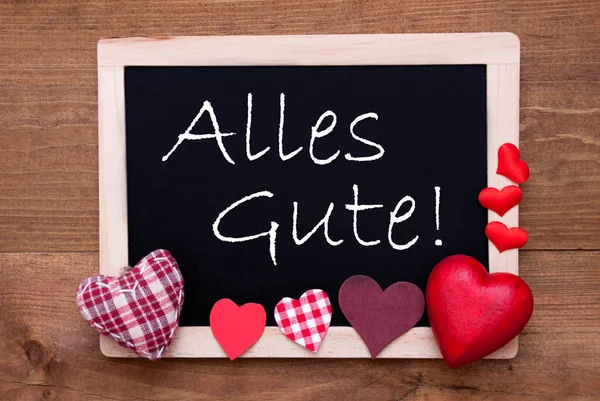 Balckboard With Red Heart Decoration, Text Alles Gute Means Best Wishes — Stock Photo, Image