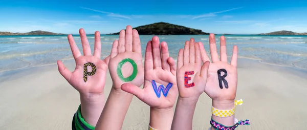 Children Hands Building Word Power, Ocean Background — Stock Photo, Image
