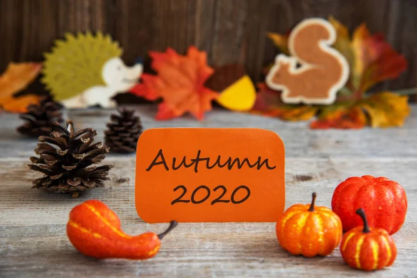 Etikett mit Erntedankdekoration, englischer Text Herbst 2020 — Stockfoto