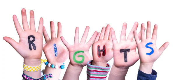 子供の手は単語の権利を構築します。 — ストック写真