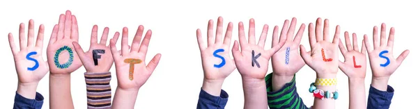 Παιδιά Χέρια οικοδόμηση Word Soft Δεξιότητες, απομονωμένο υπόβαθρο — Φωτογραφία Αρχείου