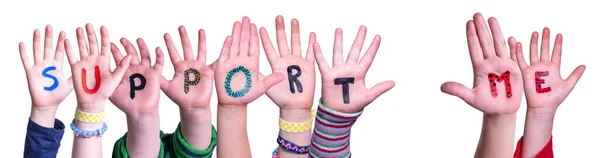 Children Hands épület Word Support Me, Elszigetelt háttér — Stock Fotó