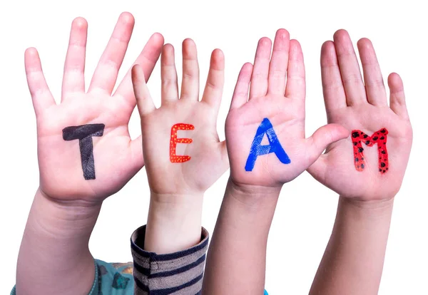Children Hands Building Word Team, Isolated Background — Stock Photo, Image