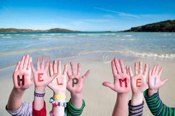 Çocuk Elleri Sözcük İnşa Ediyor Yardım Et, Okyanus Arkaplanı — Stok fotoğraf