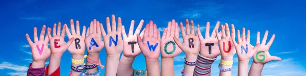 Children Hands Building Word Verantwortung Means Resposibility, Blue Sky — Stock Photo, Image