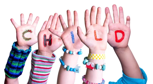 Crianças mãos construindo palavra criança, fundo isolado — Fotografia de Stock