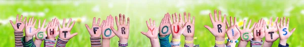 Children Hands Building Word Fight For Your Rights, Grass Meadow — Stock Photo, Image