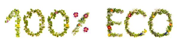 Blume und Blüte Buchstabe Gebäude Wort 100 Prozent Öko — Stockfoto