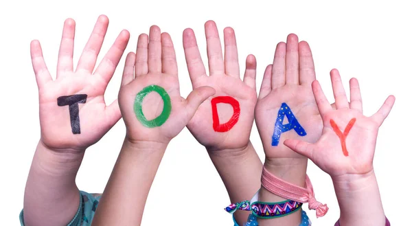 Children Hands Building Word Today, Isolated Background — Stock Photo, Image