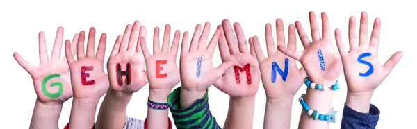 Children Hands Building Word Geheimnis Means Secret, Isolated Background — Stock Photo, Image