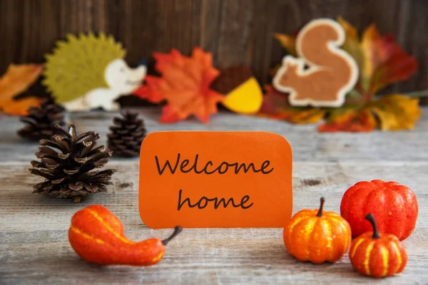 Label met Herfst Decoratie, Nederlands Tekst Welkom Home — Stockfoto