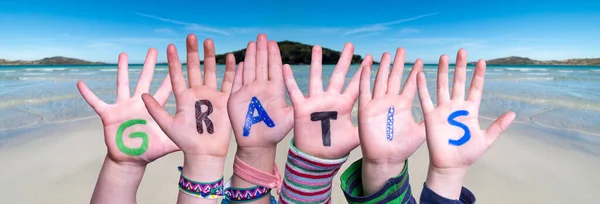 Niños Manos Construyendo Palabra Gratis Significa Libre, Fondo Océano —  Fotos de Stock