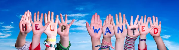 Children Hands Building Word Help Wanted, Blue Sky — Stock Photo, Image