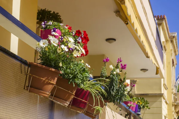 Tradizionale Europeo Vasi Fiori Decorativi Sul Balcone Viaggiare Europa Fiori — Foto Stock