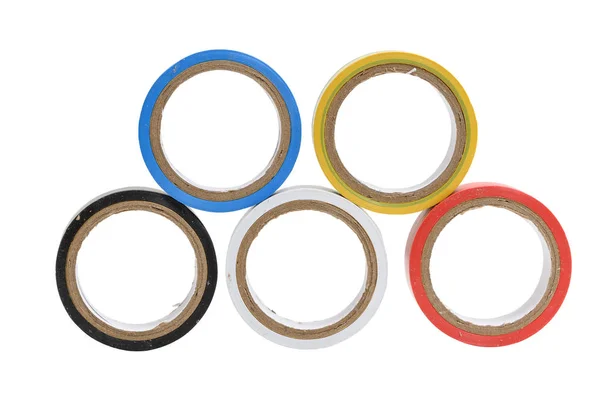 Different colored insulating tapes on white background — 스톡 사진