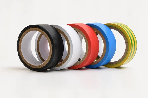 Different colored insulating tapes on white background — 스톡 사진