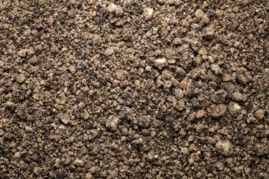 Ezilmiş Karabiber (Piper nigrum) dokusu, tam çerçeve arkaplan. Dünyanın her yerindeki mutfaklarda baharat olarak kullanılır. Bitki tıpta da kullanılır..