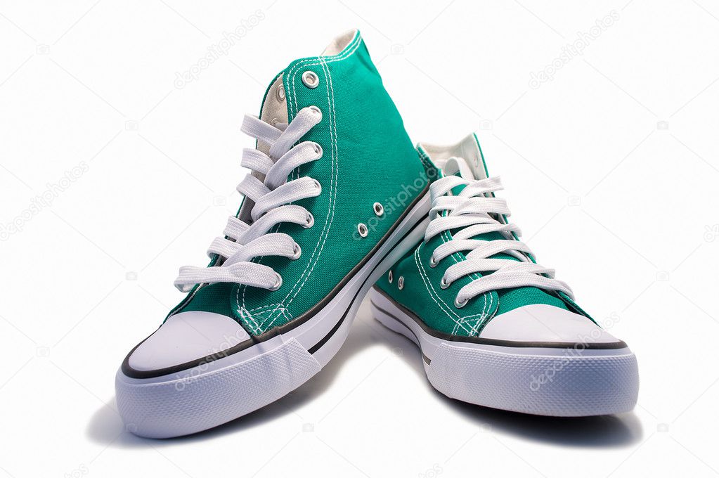 a pair of green sneakers