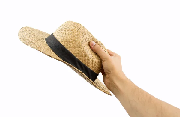 Holding the straw hat — Stock Photo, Image