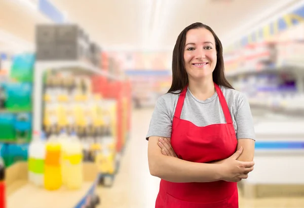 Prodavačka v supermarketu — Stock fotografie