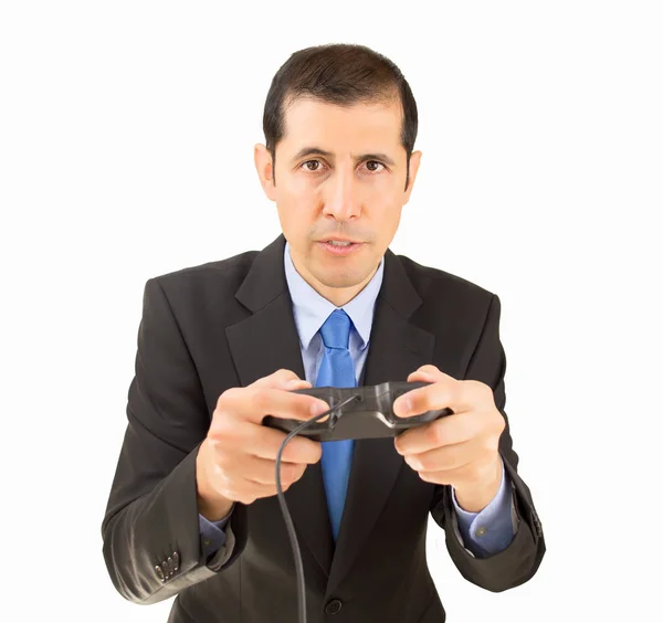 Businessman addicted to the videogames — Stock Photo, Image