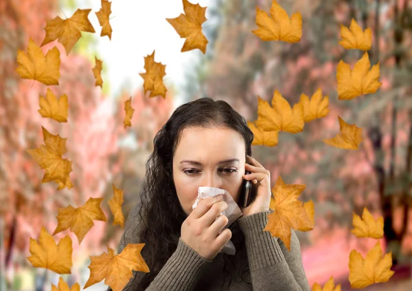 Sick woman in autumn — Stock Photo, Image