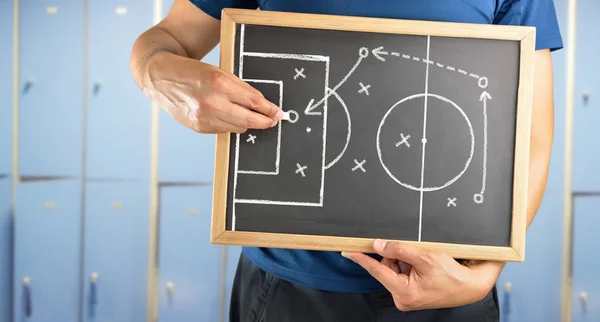 Soccer tactics drawing on chalkboard — Stock Photo, Image