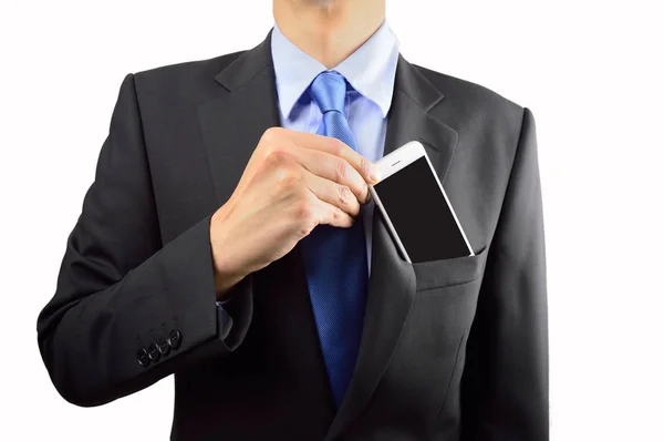 Affärsman redo med sin smartphone — Stockfoto