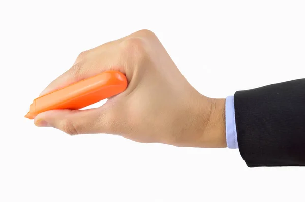 Бизнесмен с помощью оранжевого маркера — стоковое фото