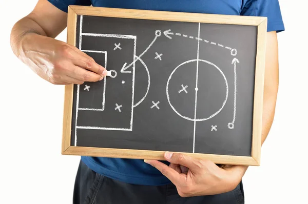 Taktik sepak bola menggambar di papan tulis — Stok Foto