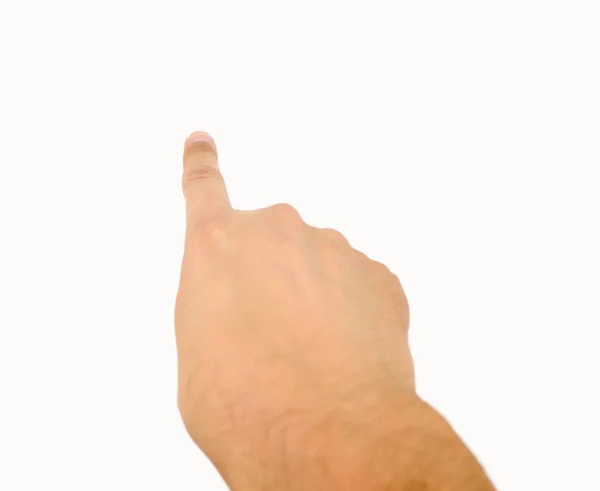Mão apontando no fundo branco — Fotografia de Stock