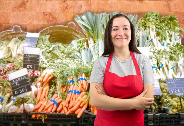 Vendeuse au marchand de légumes — Photo